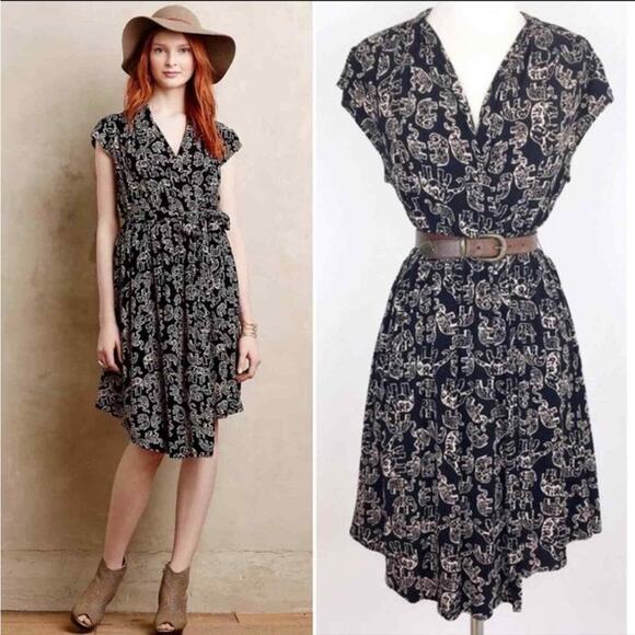 Maeve Novelty Elephant Print Faux Wrap Dress, Career, Cocktails, Party, Summer S - Picture 1 of 7
